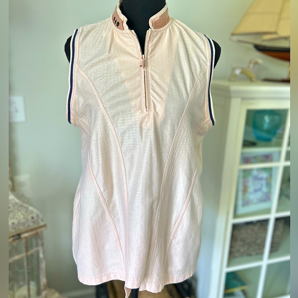 Ladies Jamie Sadock Pale Pink Navy Trim Golf Tank Top 1/4 Zip SZ L Pickleball